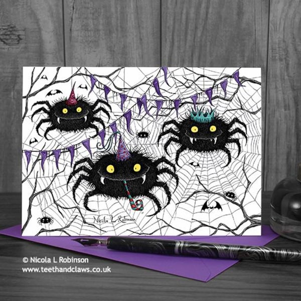 Gothic Spider Party Card | Spooky Halloween Birthday Card | UK Made