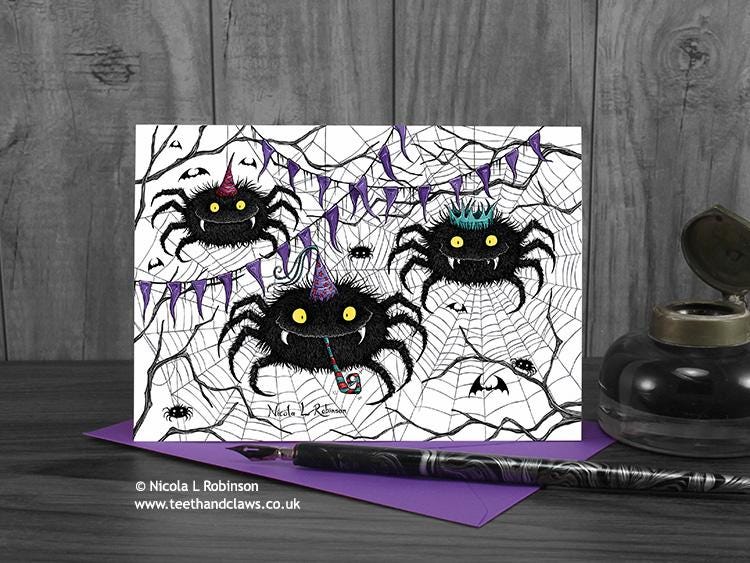 Gothic Spiders Birthday Card, Spider Birthday Party, Halloween Birthday Card, Arachnid Birthday, Teenager Card, Goth Card, Made in the UK