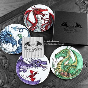Dragon Coasters Set of 4 | Dragon Gift Box | UK Made