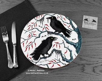 Crows Table mat, Gothic Place Mat, Two Crows in a tree, Crows, Round mat, Crow tableware, Crows home decor, Ravens kitchen gift