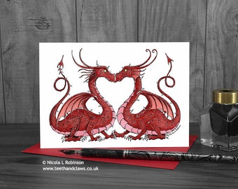 Dragon Wedding Card- Red Welsh Dragons Engagement Card- Made in the UK
