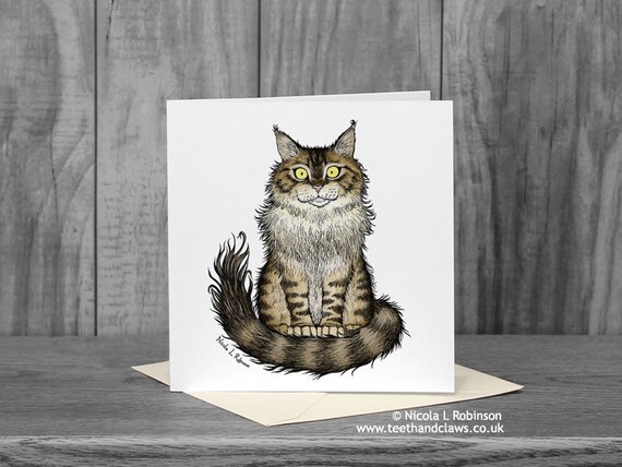 Maine Coon Cat Greeting Card Cat Birthday Card Brown Tabby | Etsy