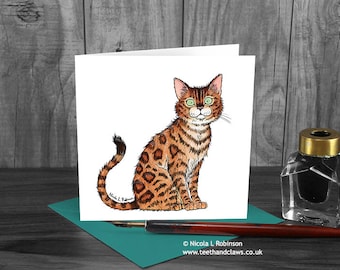 Bengal Cat Greeting Card, Cat Birthday Card, Bengal, Mini leopard, Cat Breeds, Cute Cat Card, Cat Notecard, Cat Greeting Card