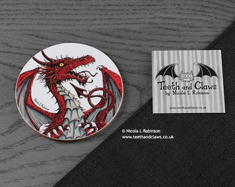 Red Dragon Coaster, Fire Dragon, Drink Mats, Dragon Decor, Geek Gift, Fantasy, Dragons, Unique, Quirky, Coasters, Illustrated Dragons