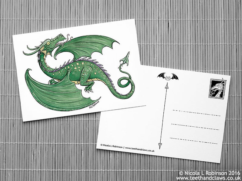 Green Dragon postcard Kids Dragon stationery Post card for children Dragon post card Dragon post Dragon invitation Dragon note card