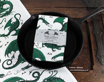 Green Dragon Tea Towel | Screen Printed Organic Cotton | UK Made