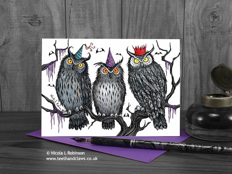 Gothic Owls Birthday Card, Owls Birthday Party Card, Halloween Birthday Card, Owl Birthday, Teenager