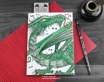 Green Dragon Notebook, A5 Journal, Lined, Dragon Notebook, Fantasy Notebook, Dragon Stationery, Mythology, Magic