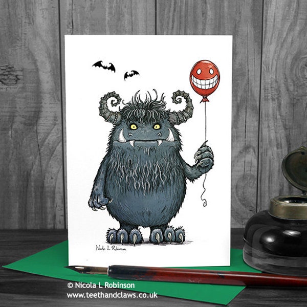 Monster Card, Monster Birthday Card, Card for Kids, Cute Monster, Thank you Card, Gothic card, Blank Card, Monster Party Invitation