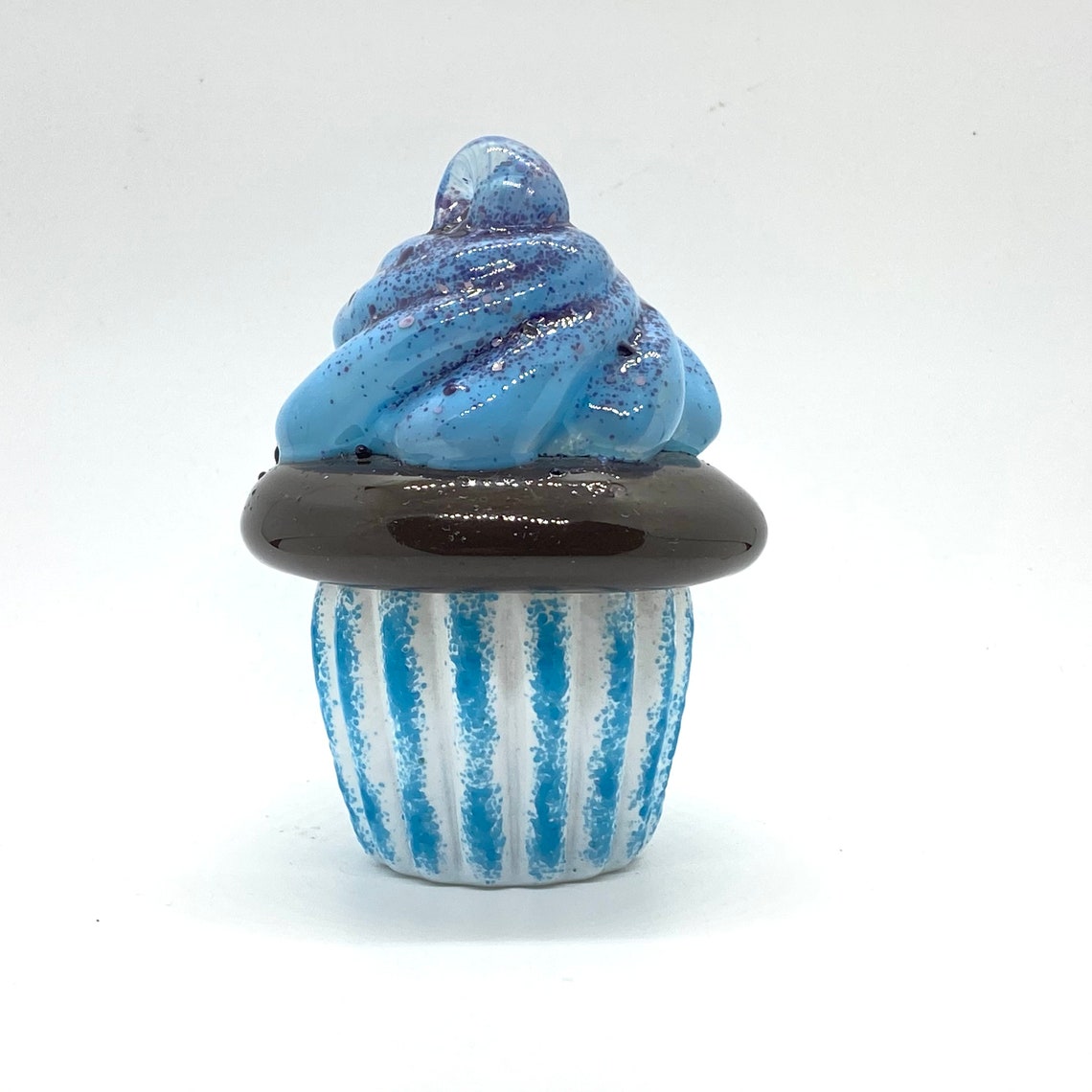 Hand Blown Glass Designer Cupcake Chocolate with Aqua Icing Etsy