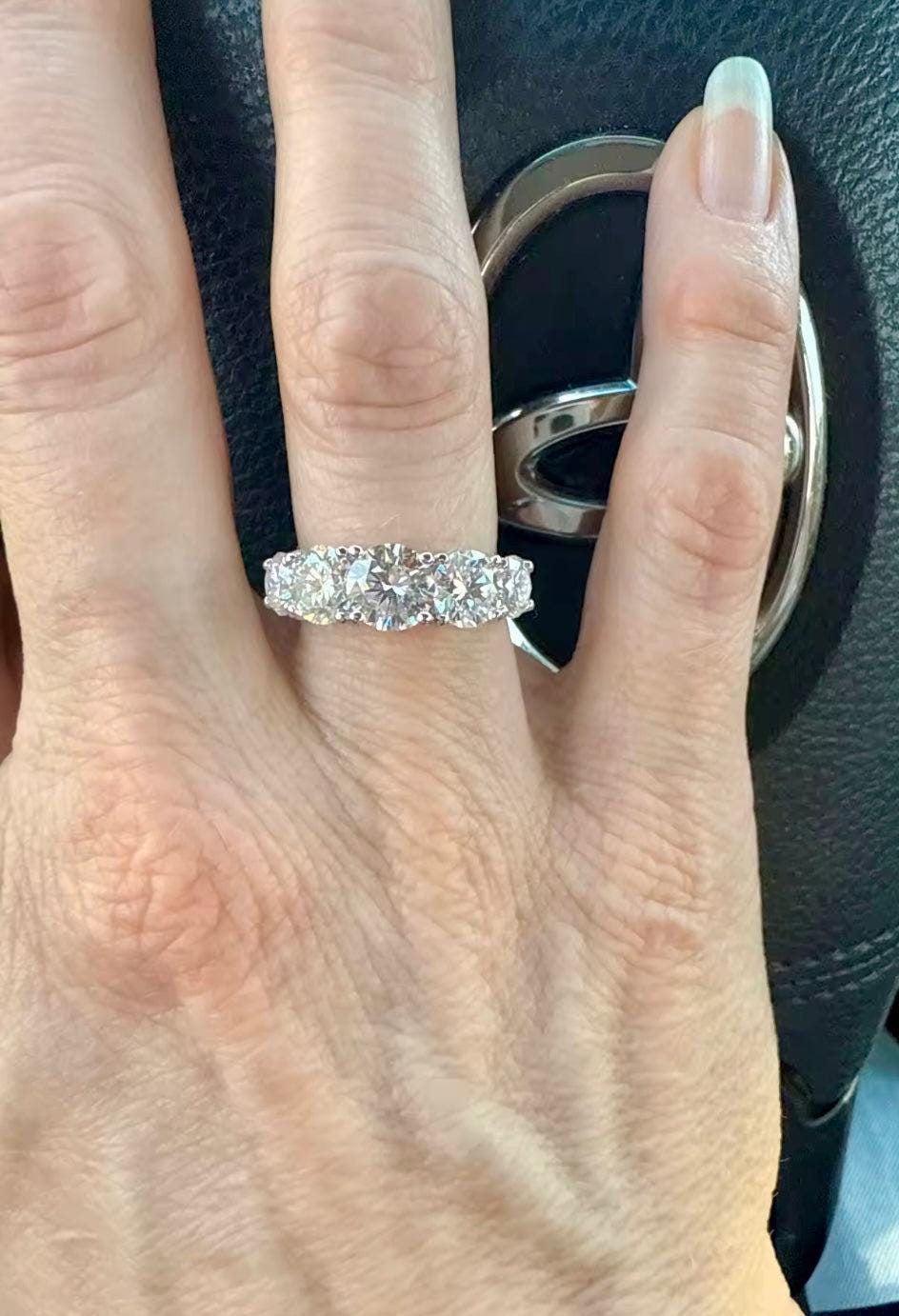 Certified 3.6ct 5 Stone Moissanite Ring D Color VVS1 – Sterling Silver Wedding Band – Row Bridal Diamond Ring Engagement Jewelry