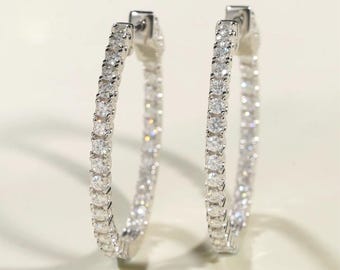 Certified 1.5 Ct D VVS1 2mm Moissanite  Hoop Earrings –18K Gold Plated 925 Diamond Alternative