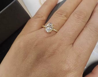 1/2/3CT Certified Oval Cut D Color Moissanite Engagement Ring for Women – 925 Sterling Silver White/Yellow/Rose Gold Wedding Ring