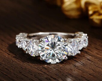 8ct D Color Moissanite Engagement Ring | Certified 18K White Gold Plated S925 Wedding Band | Fine Jewelry for Women | Luxury Bridal Ring