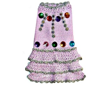 Luxury Couture Ruffled Party Knitted Dog Dress Lilac/Silver