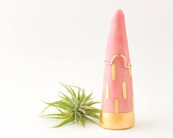 Gold Ring Holder, Nightstand Decor, Jewelry Storage, Ceramic Ring Cone, Ring Display, Jewelry Holder, Gifts for Her under 40, Geometric Gift