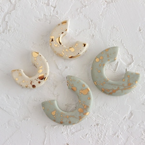 Ceramic Hoop Earrings, Gold Splatter Statement Earrings, Modern Jewelry under 50, Handmade Clay Earrings, Round Hoop Earrings image 1