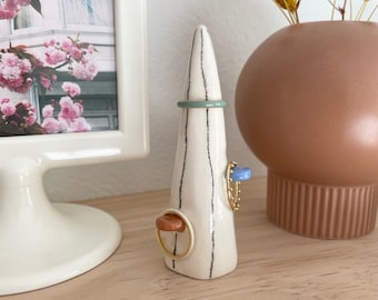 Handmade Ceramic Ring Cone: Modern Illustrated Ring Holder