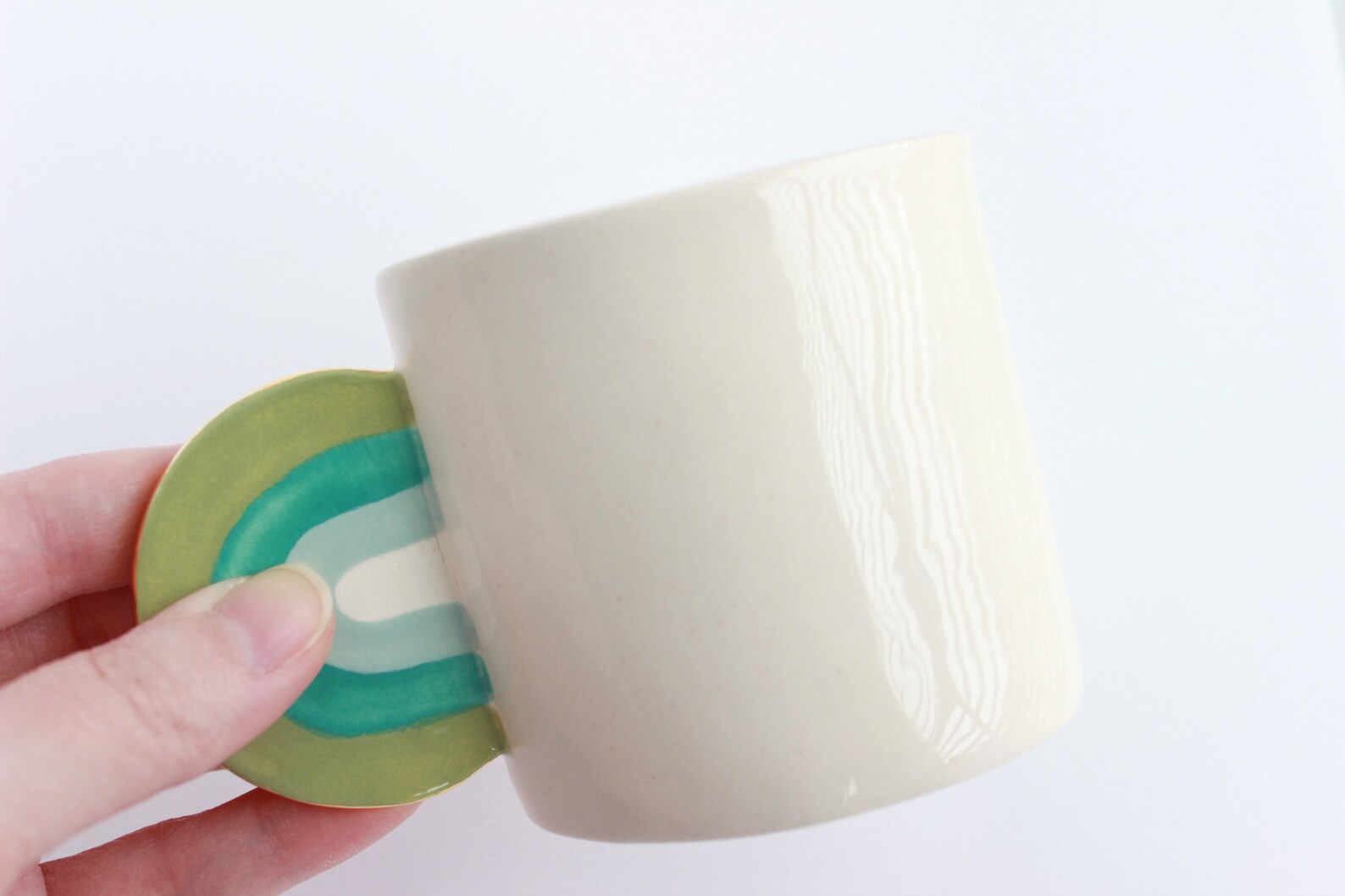 Ceramic Rainbow Mug Rainbow Handle Mug Colorful Handmade Etsy
