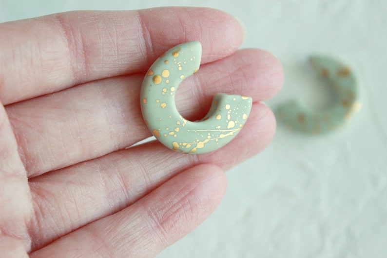 Ceramic Hoop Earrings, Gold Splatter Statement Earrings, Modern Jewelry under 50, Handmade Clay Earrings, Round Hoop Earrings image 10