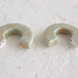 Ceramic Hoop Earrings, Gold Splatter Statement Earrings, Modern Jewelry under 50, Handmade Clay Earrings, Round Hoop Earrings image 8