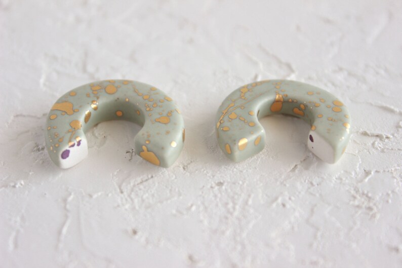 Ceramic Hoop Earrings, Gold Splatter Statement Earrings, Modern Jewelry under 50, Handmade Clay Earrings, Round Hoop Earrings image 8