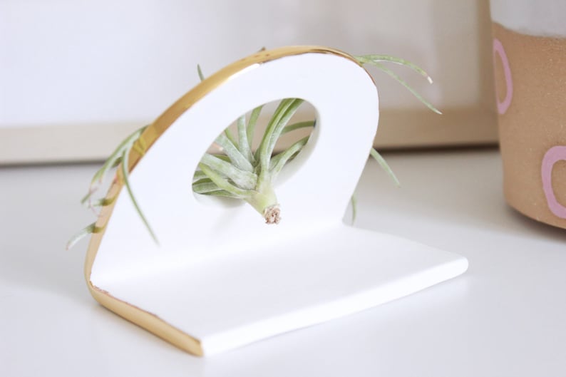 Air Plant Gift Ceramic Air Plant Holder Gold Decor Rainbow Air Planter Botanical Decor Geometric Air Plant Stand Plant Lovers Gift
