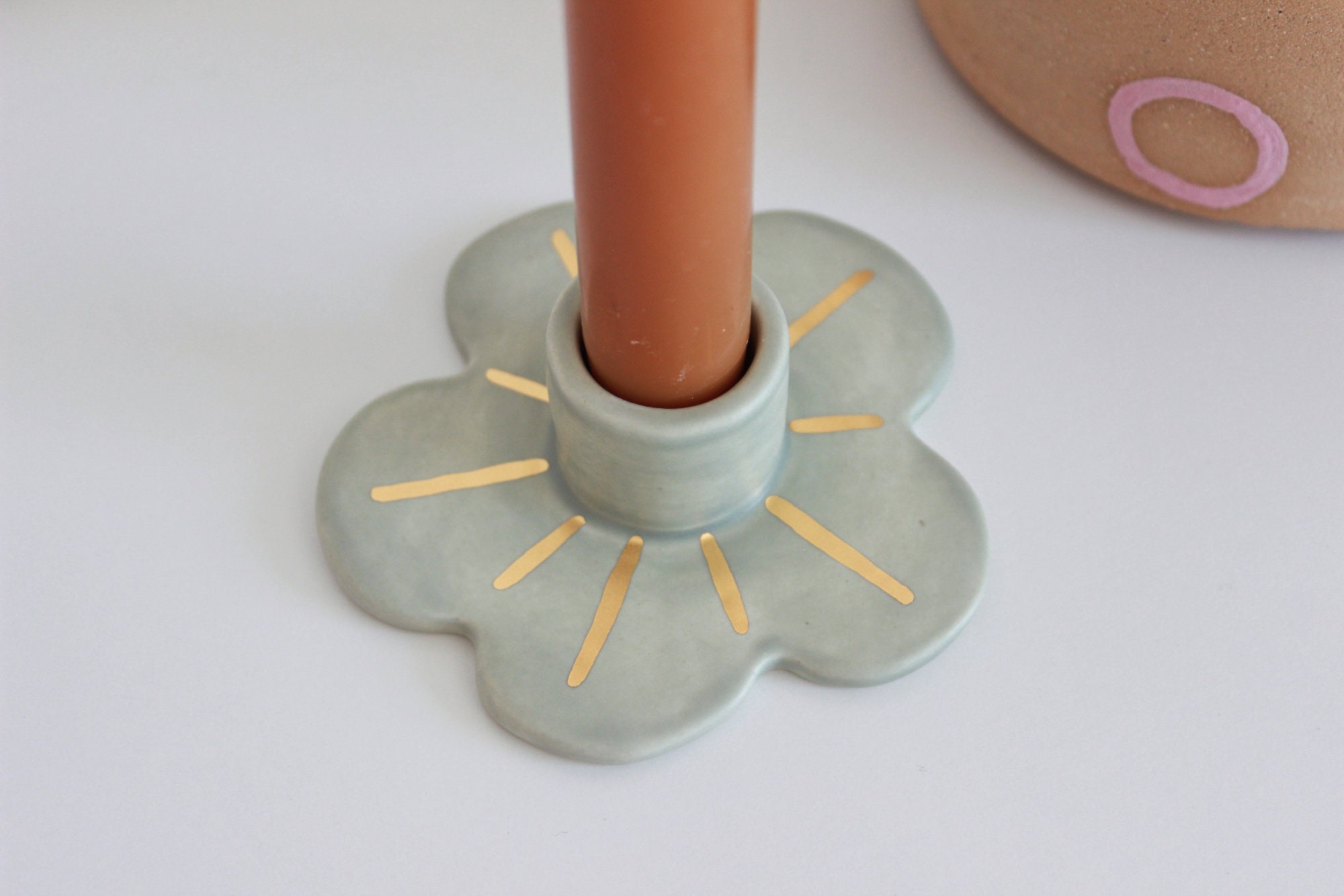 Sage Green and Gold Flower Candle Holder Minimal Candlestick - Etsy