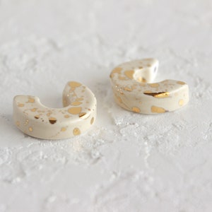 Ceramic Hoop Earrings, Gold Splatter Statement Earrings, Modern Jewelry under 50, Handmade Clay Earrings, Round Hoop Earrings image 3