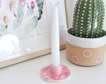 Ceramic Taper Candle Holder, Pink Abstract Candle Holder, Minimal Candlestick Holder, Fun Table Home Decor Centerpiece, Funky Shelf Decor