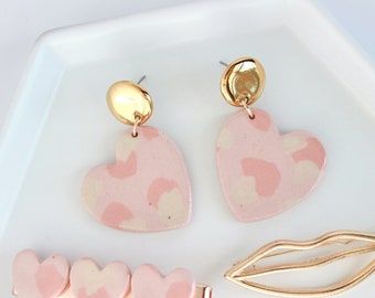 Valentine's Day Earrings, Pink Heart Terrazzo Earrings, Valentine's Day Gifts, Ceramic Statement Earrings, Heart Jewelry Gift, Clay Dangles