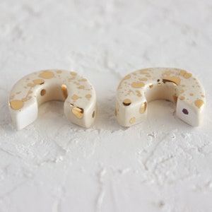 Ceramic Hoop Earrings, Gold Splatter Statement Earrings, Modern Jewelry under 50, Handmade Clay Earrings, Round Hoop Earrings image 5