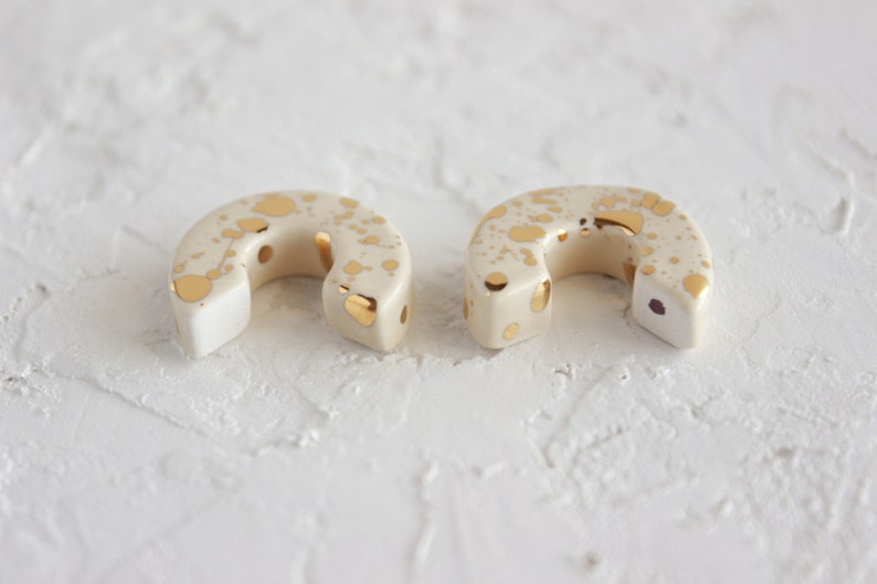 Ceramic Hoop Earrings, Gold Splatter Statement Earrings, Modern Jewelry under 50, Handmade Clay Earrings, Round Hoop Earrings image 5