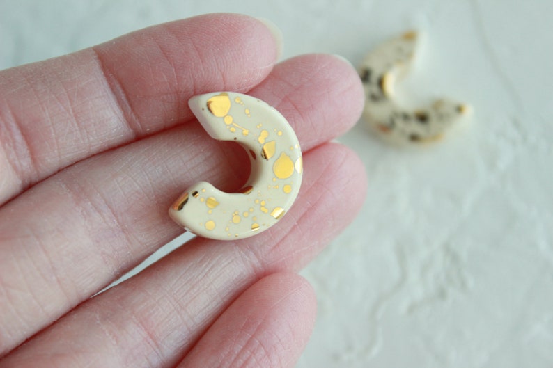 Ceramic Hoop Earrings, Gold Splatter Statement Earrings, Modern Jewelry under 50, Handmade Clay Earrings, Round Hoop Earrings image 6