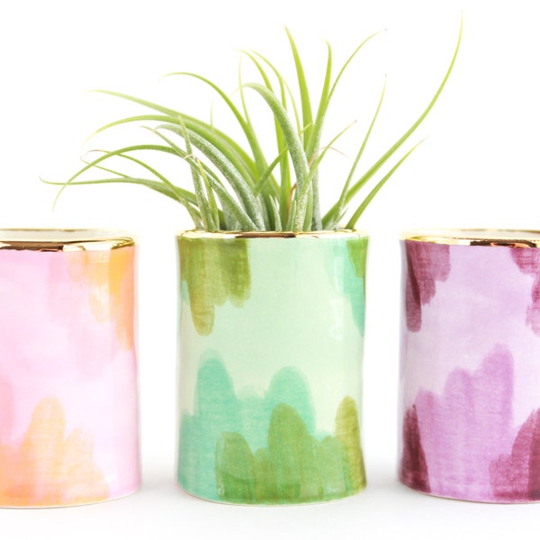 Mini Abstract Planter, Air Plant Holder, Ceramic Bud Vase, Colorful Home Decor, Ceramic Succulent Pot, Housewarming Gift, Desk Planter