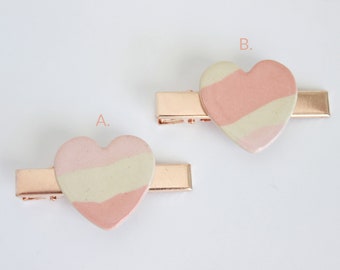 Valentine's Day Gift, Pink Heart Hair Accessory, Heart Hair Clip, Rose Gold Alligator Clip, Colorful Ceramic Hair Pin, Clay Hair Barrette