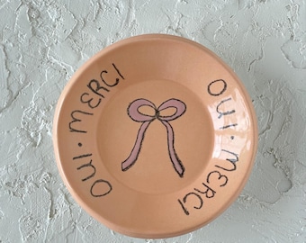Handmade Ceramic Ring Dish: Coquette Bow Illustration, French Quote Decor