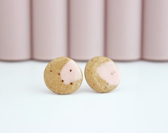 Abstract Stud Earrings, Pink Painterly Earrings, Minimal Stud Earrings, Pink Ceramic Studs, Modern Geometric Earrings, Stoneware Earrings