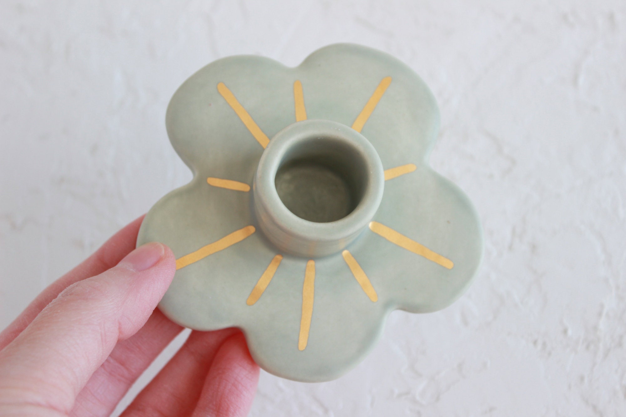 Sage Green and Gold Flower Candle Holder Minimal Candlestick - Etsy