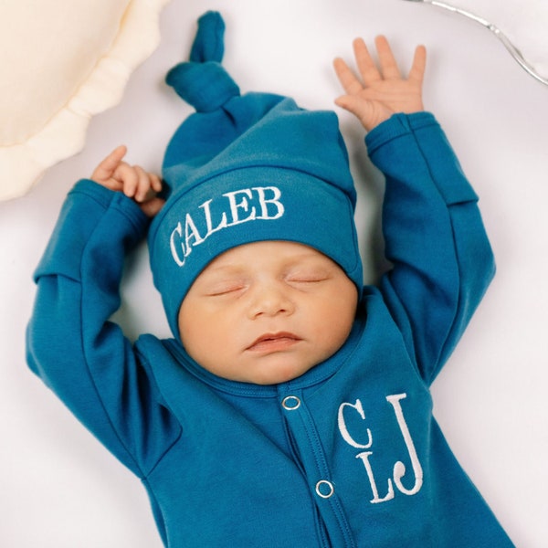 Baby boy coming home outfit, newborn coming home outfit, newborn boy outfit, monogrammed footie, baby shower gift, newborn photos, blue boy