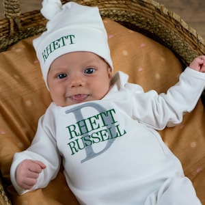 Baby boy coming home outfit, newborn coming home outfit, newborn boy outfit, monogrammed footie, baby shower gift, newborn photos, green boy