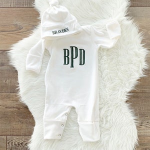 Baby boy coming home outfit, newborn coming home outfit, newborn boy outfit, monogrammed footie, baby shower gift, newborn photos,