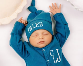 Baby boy coming home outfit, newborn coming home outfit, newborn boy outfit, monogrammed footie, baby shower gift, newborn photos, blue boy