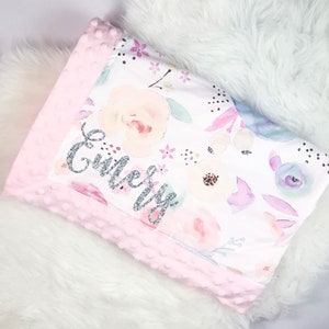 Personalized Watercolor Baby Minky Blanket Newborn Baby Blanket Baby Shower Gift Stroller Blanket Infant Blanket Pink Baby Girl Blanket