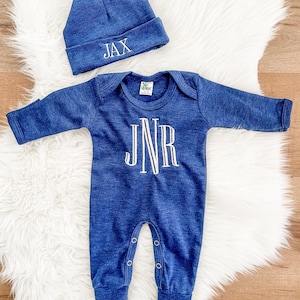 Personalized Baby Boy Coming Home Outfit • Custom Newborn Footie & Hat with Name • Monogrammed Hospital Outfit • Baby Shower Keepsake