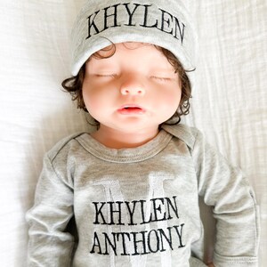 Monogrammed Gray Baby Boy Footie Romper: Newborn Coming Home Outfit