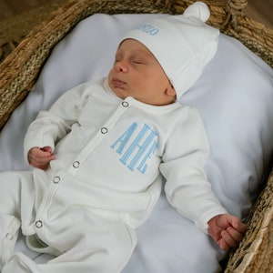 Baby boy coming home outfit, newborn coming home outfit, newborn boy outfit, monogrammed footie, baby shower gift,