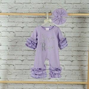 Baby Girl Coming Home Outfit, Newborn Girl Gown, Baby Girl Gown, Baby Shower Gift, Purple Newborn Romper, Lavender romper image 5