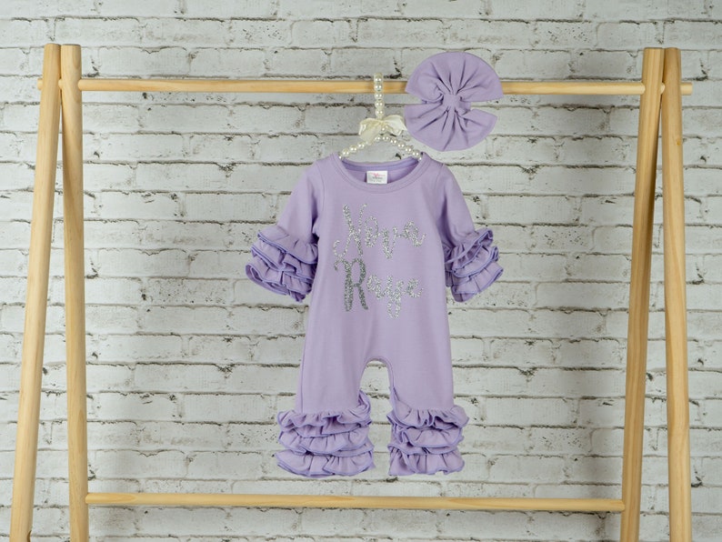 Baby Girl Coming Home Outfit, Newborn Girl Gown, Baby Girl Gown, Baby Shower Gift, Purple Newborn Romper, Lavender romper image 5