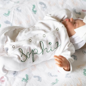 Baby girl coming home outfit, newborn coming home outfit, newborn boy outfit, monogrammed footie, baby shower gift, newborn cursive outfit